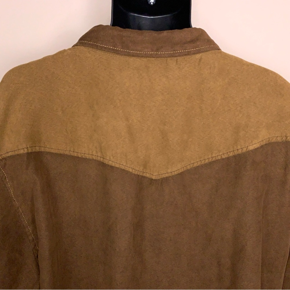 XXL Bit And Bridle Mens Western Shirt Brown Tan Faux Suede Snap Buttons Stretch - Picture 3 of 13